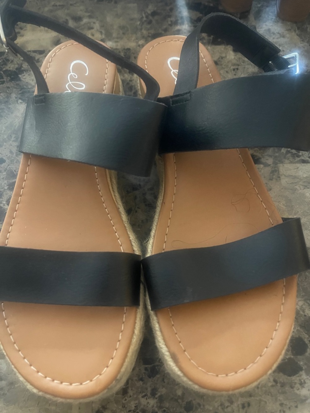 Celeste Black and Tan Double-Strap Women's Sandals